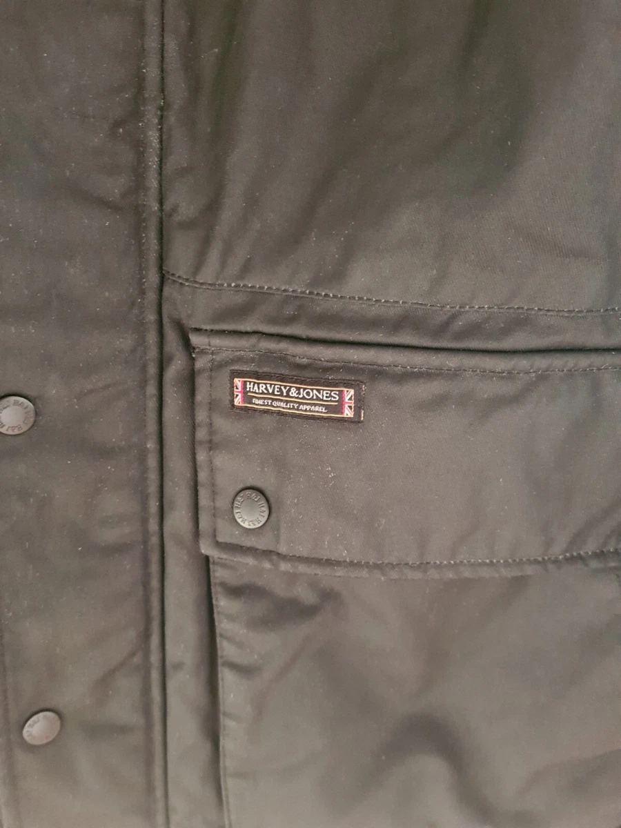 HARVEY JONES Mens Black Shobi Jacket Wax Look Field Coat L