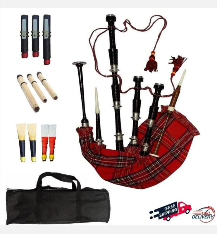 ESTEEM INST Royal Stewart Pride of Scotland Bagpipes Natural Black Finish Silver Mounts