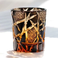 Whisky Glass Tumbler Japanese Style Edo Kiriko Glass Hand Cut To Clear 9oz Black