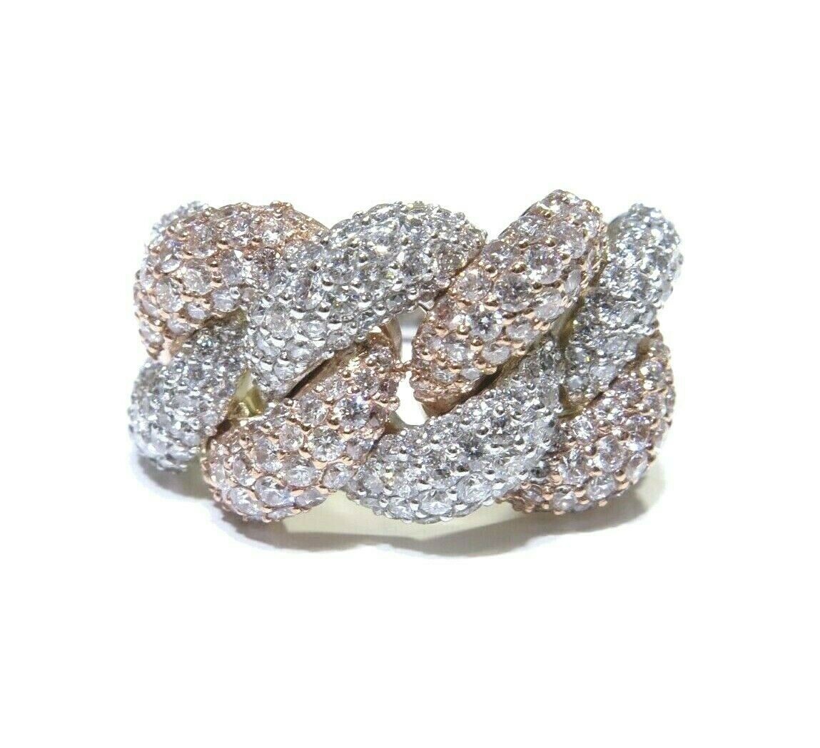 Mens 14k Two-Tone Rose White Gold White Diamond Big Cuban Ring