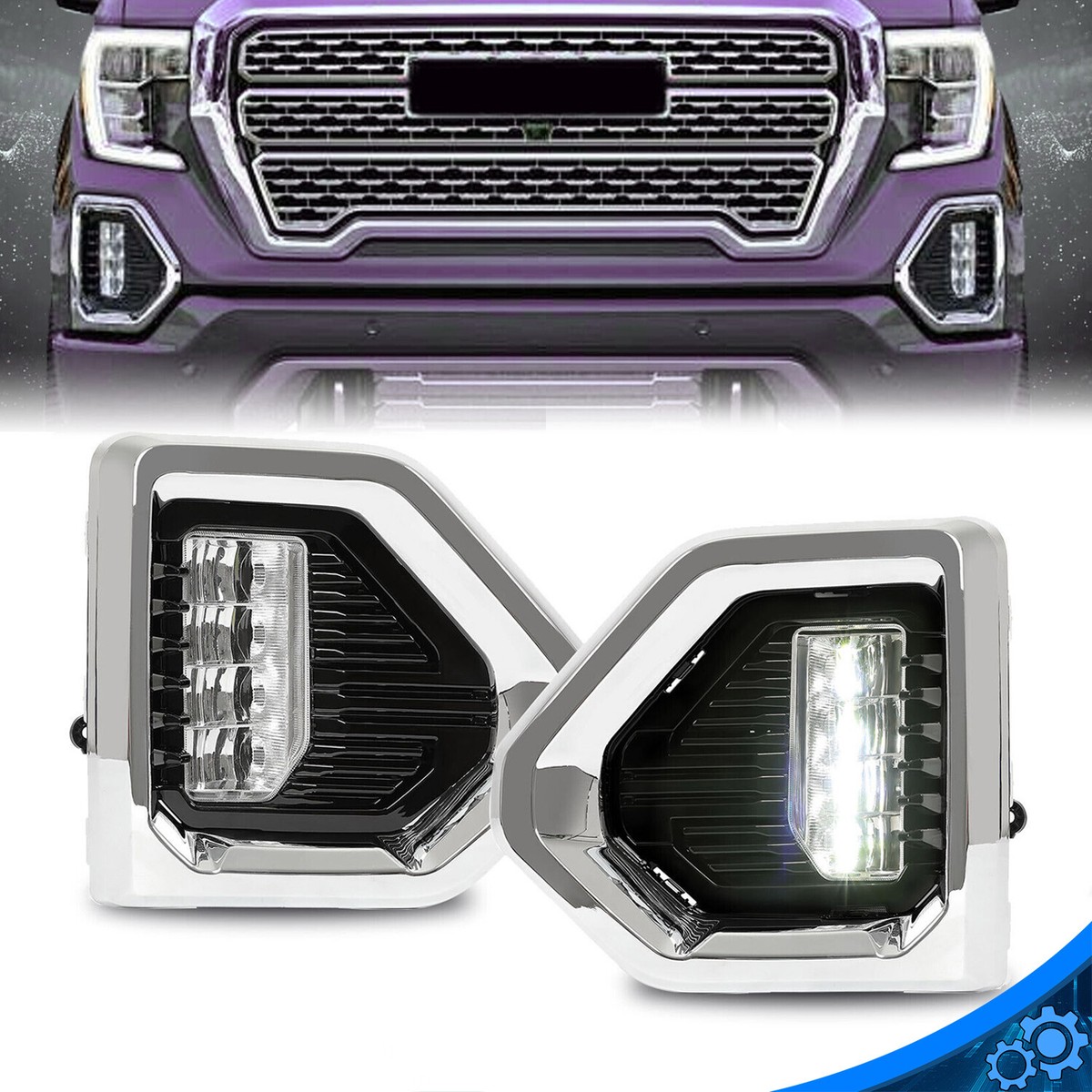 Fog Lights Lamp LED W/Chrome Bezels For GMC Sierra 1500 Denali