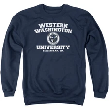 Western Washington Uni Adult Crewneck Sweatshirt Circle Logo, Navy, S-3XL