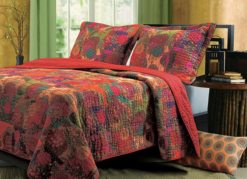 QUALITY BEAUTIFUL MODERN CHIC GLOBAL BOHO BOHEMIAN SPICE SOUTHWEST RED BLUE QUILT SET