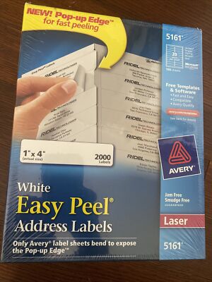 Avery Easy Peel Address Label - 1'' Width X 4'' Length Permanent 2000 / Box Laser