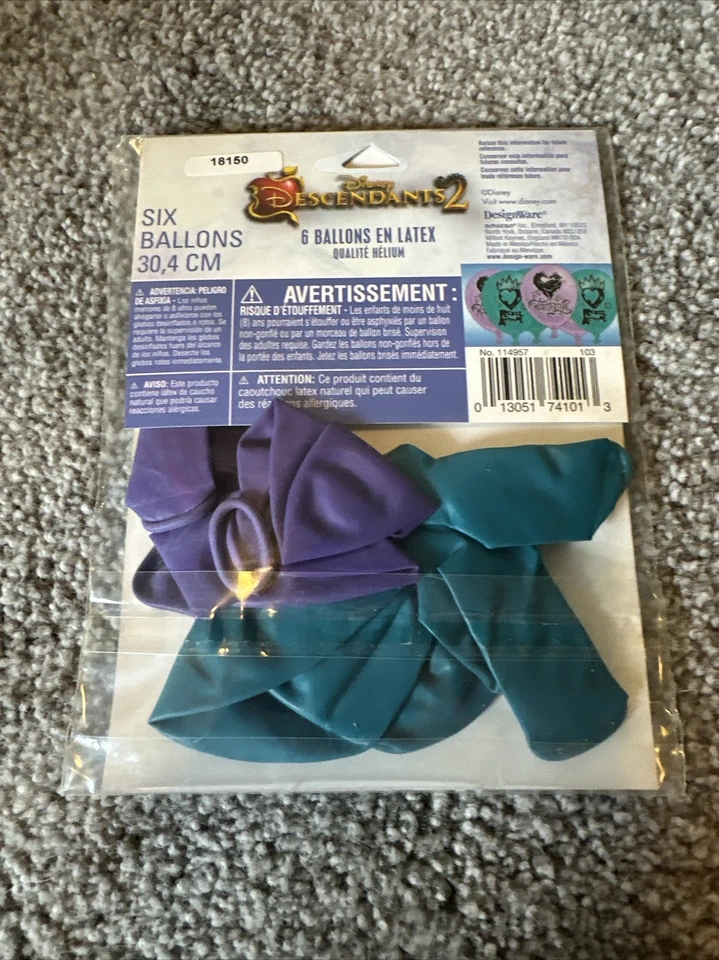 Disney Descendants 2 Latex Balloons, 6 Pack New In Package Teal & Purple - Image 2 of 4