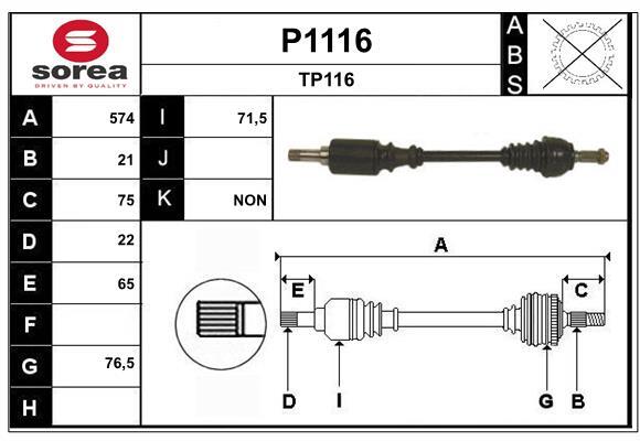 Arbre de transmission SNRA P1116 en acier forgé rigide avec cannelures 25 dents
