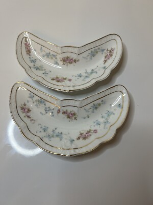 Z. S. & C. R. Bavaria Floral Bone Dish Pink Blue Gold Set Of 2