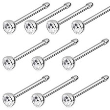 5 PC 20G 18G 2MM CLEAR CZ GEM STEEL NOSE STUD RING BONE PIN DIMPLE END JEWELRY