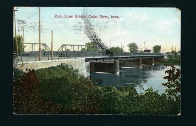 Cedar Falls Iowa IA 1909 Cedar River Steel Girder Bridge, Railroad Bridge Beside