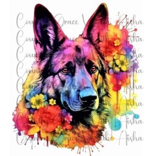 Sublimation Transfer Print German Shepherd Floral Ready to Press Heat Transfer
