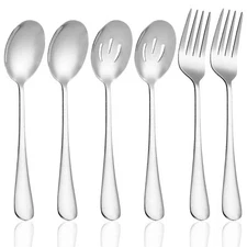 6 Pieces Large Serving Flatware Silverware Set 2 Slotted Serving Spoon 2 Serv...