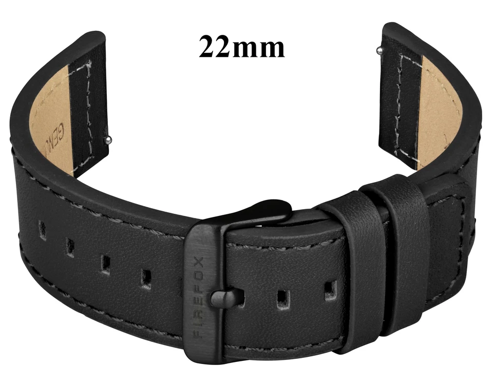 FIREFOX Herren Uhrenarmband echtes Leder 22mm schwarz Quick Release Easy-Click
