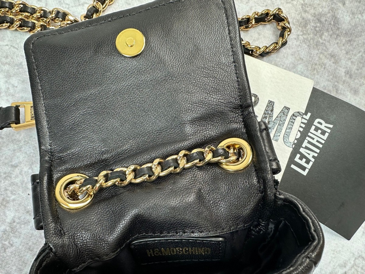 MOSCHINO FOR H&M CROSSBODY MICRO BLACK LEATHER BAG BIKER