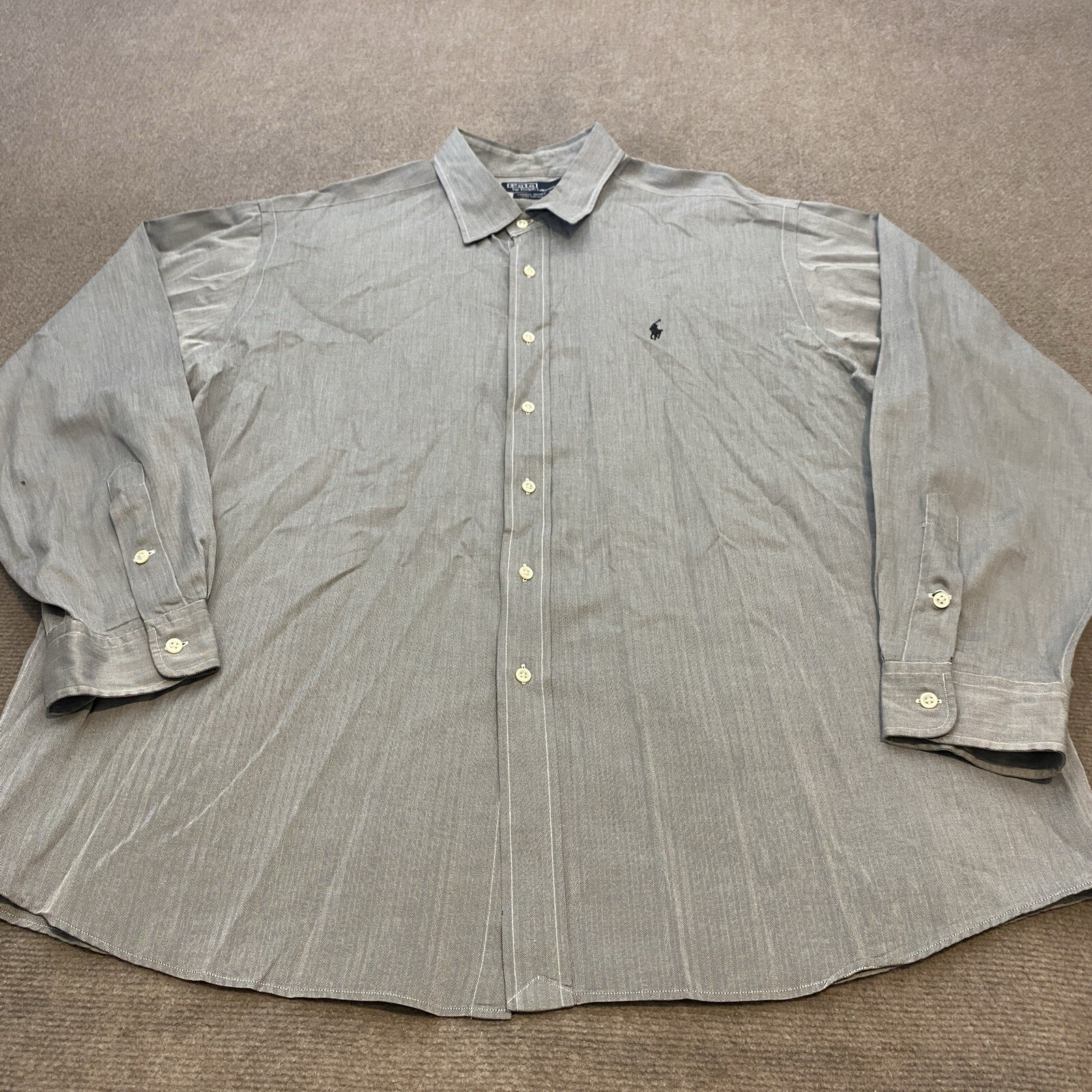 Polo Ralph Lauren Shirt Mens XXL Gray Lowell Sport Pony Logo Button Up 90s