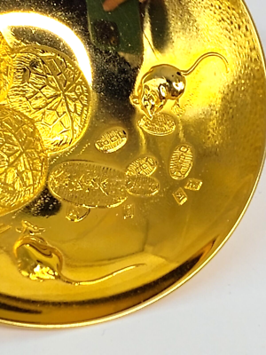 24K Gold Plated Sake Cup Depicts Rats and Grain Bags Liquor