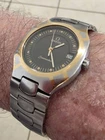 MINT Vintage 80s OMEGA Seamaster Polaris 18k Gold Quartz Black Dial D Mens Watch