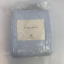 Laura Ashley Oxford Stripe Blue/White Twin Quilt Set w/ Sham NEW