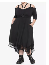 HOT TOPIC BLACK HARNESS & COLD SHOULDER MAXI DRESS 4 4X