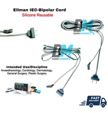 Ellman IEC-Bipolar Cord IEC-JX/B Silicone Wire Reusable CE - Set of 2 Cable New