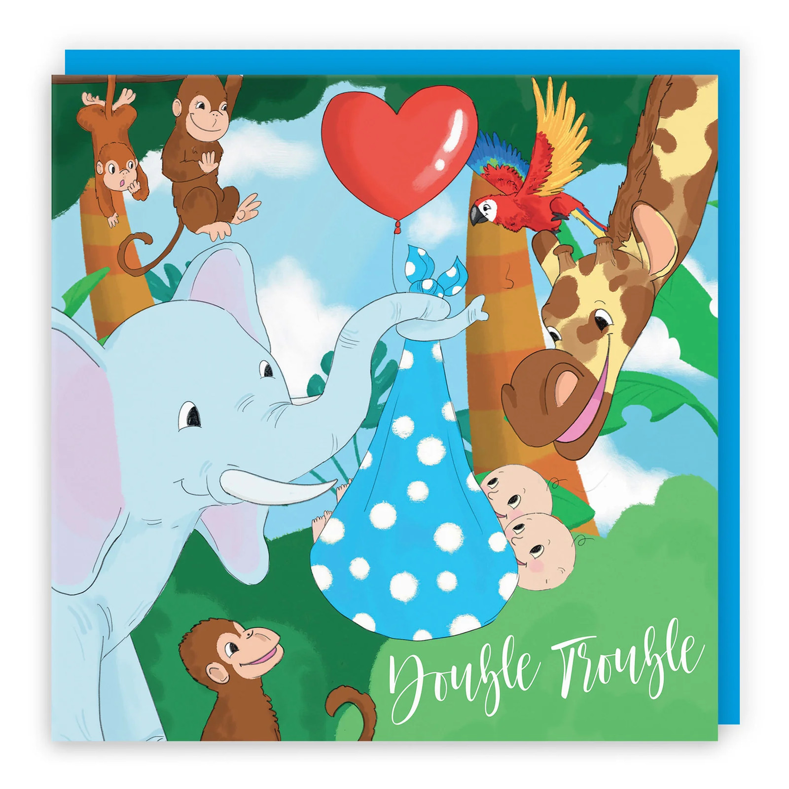 New Baby Boy Twins Card Elephant Jungle