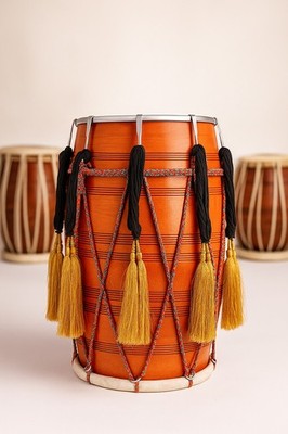 QUEEN BRASS Store Natural Finish Punjabi Bhangra Dhol WITH BAG AND STICKS
