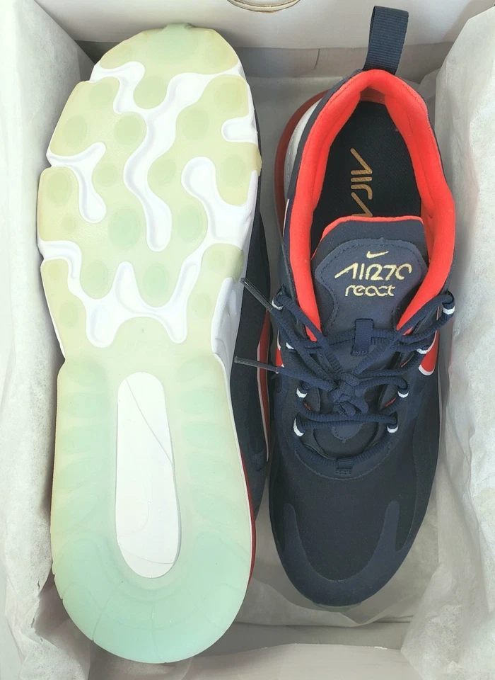 Nike Air Max 270 React Sneaker Men's Running Shoes CT1280-400 Navy Red Size 10 - Image 4 of 4