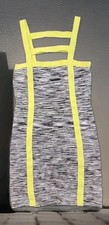 VTG bebe Dress Women Med Gray Yellow Short Straps Backless Bodycon Y2K Clubwear