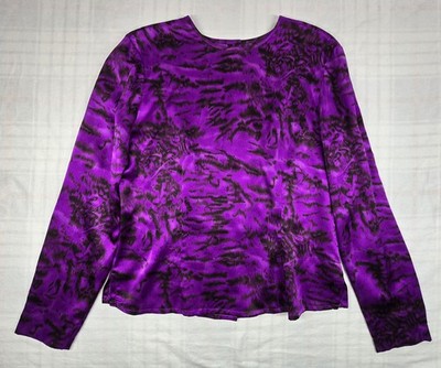 Dana Buchman Womens 100% Silk Blouse Button Back Purple Dark Romantic 12