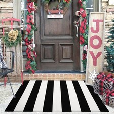 Black and White Striped Rug 2.3'x3.6' Indoor Outdoor Rugs Front Door Mat Hand...