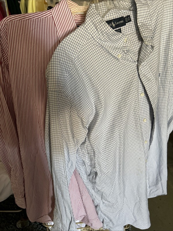 Mens Polo Ralph Lauren 2 Dress Shirt 16 34 35 Blue Red Cotton Long Sleeve Button
