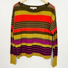 Loft Fall Striped Lightweight Sweater Wool Blend Stretch Size Small Women's