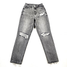 American Eagle Jeans Womens 00 S W23 L25 Mom Jean Gray Straight Taper Slim 90s