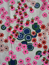Fabric Vtg Flower Power MOD Neon Flowers 1970s 44
