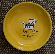 Petrageous Designs Yellow "Meow" Silly Kitty 5.25" Stoneware Cat Bowl / Dish