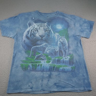 Liquid Blue Tiger Shirt Mens XL Blue White Tigers Waterfall Graphic Tee Nature
