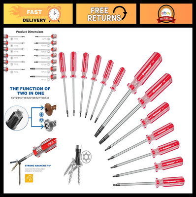 13-Piece Magnetic Torx Screwdriver Set, Security Tamper Proof T4-T40, Red Tools
