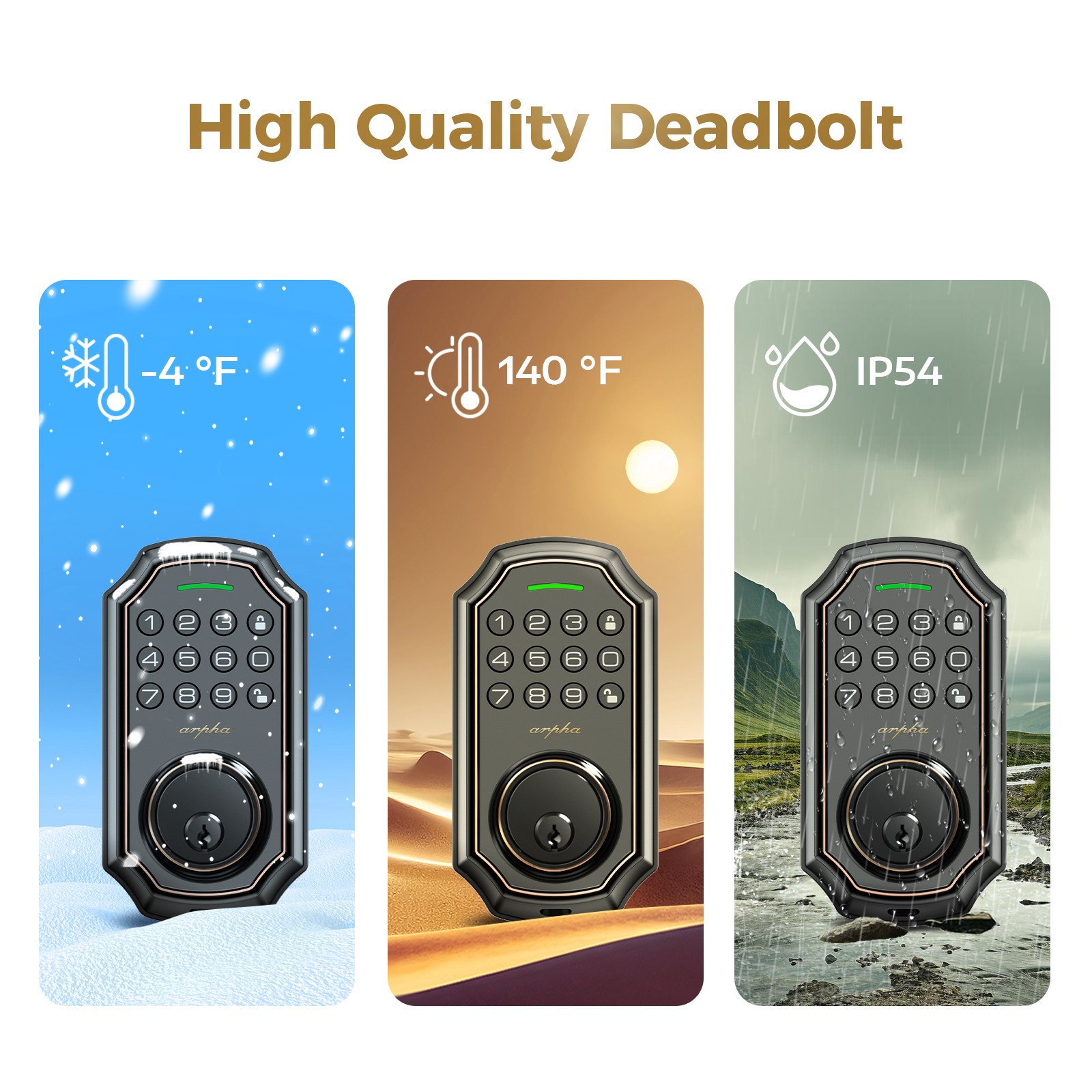 ARPHA Smart Door Lock for Front Door 50 User Codes Electronic Keypad Auto Lock 7