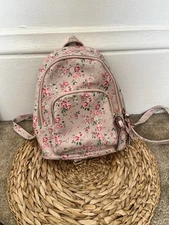 UNDERONESKY MINI BACKPACK Faux Leather PINK FLOWERS Zips Adjustable Straps