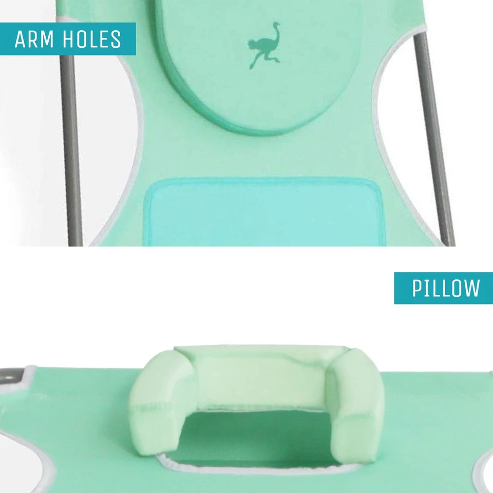 Tumbona cómoda de avestruz para damas, silla de bronceado portátil para playa camping piscina, verde azulado Foto 4 de 4