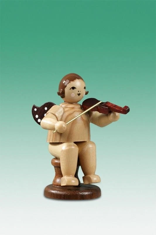 Bois D'Anges Musikengel Ange Assis Avec Violon Couronne / Nature Hauteur Ca - Photo 1/1