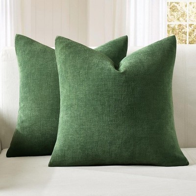 Moss Green Couch Pillow Covers 18x18 Inch, Set of 2 Soft Chenille Decorative ...