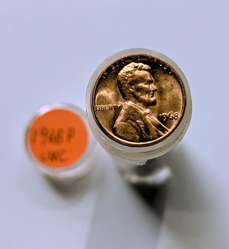 1968-P Lincoln Penny Roll in Coin Tube UNC