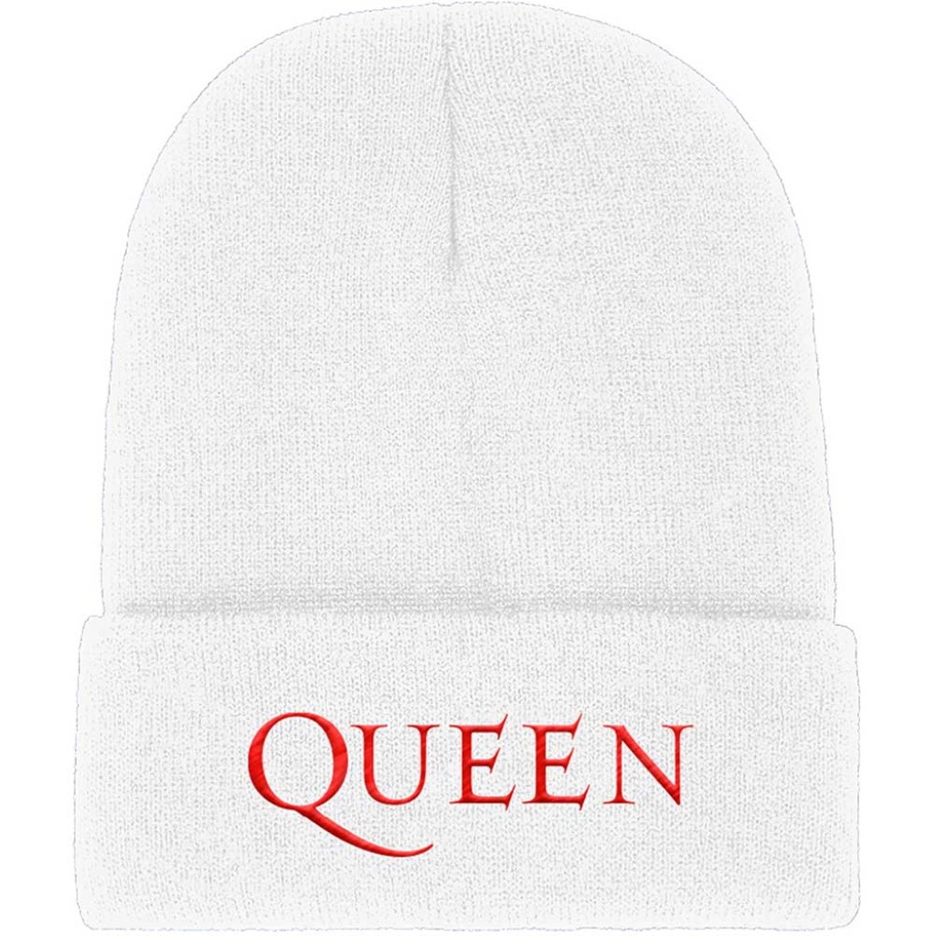Queen 'Red Logo' (White) Beanie Hat NEW OFFICIAL