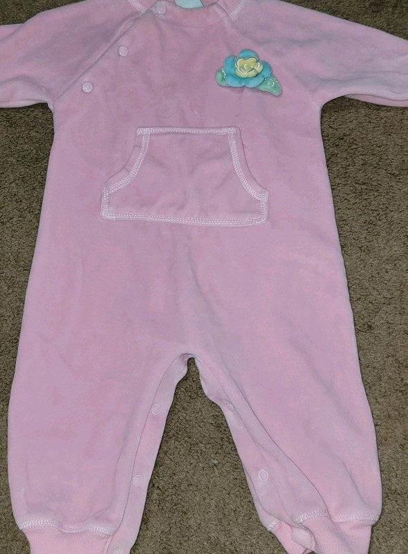 Vintage Sesame Street Pink Jumpsuit Flower 6-9M Very Good Soft