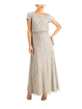 PAPELL STUDIO Womens Silver Blouson Bodice Short Sleeve Formal Gown Dress 6