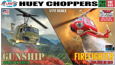 NEW ATLANTIS 2 Model Set 1/72 HUEY HELICOPTERS   Huey Gunship and Firefighter