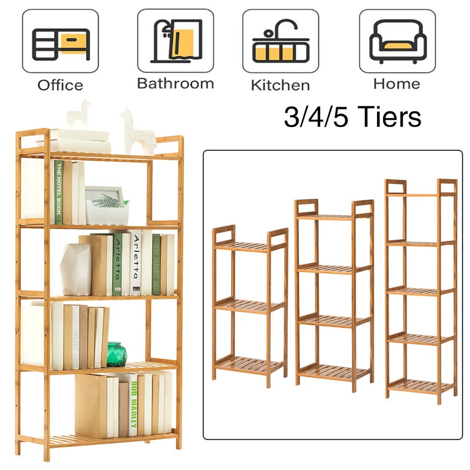 Solid Wood Storage Shelf Shelving Unit Bookcase 3 4 5 Tier Slatted Book Shelves - Image 2 of 4