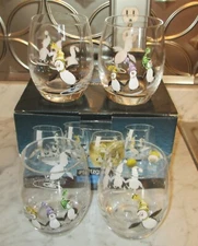 Pfaltzgraff ‘Penguin Skate” 4 Double Old Fashion Glasses - IOB