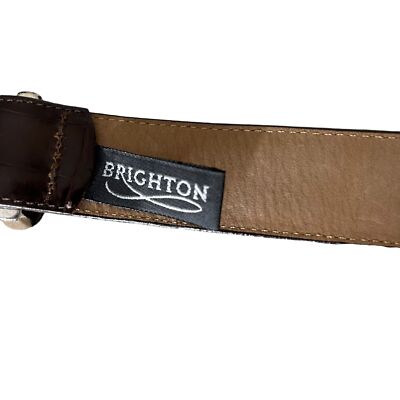 Vintage Brighton Brown Leather Belt Cherub Buckle, 24-28 display picture 2