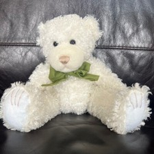 First  Main 10" White Teddy Bear w/Green Bow - Scraggles  1834 - Adorable